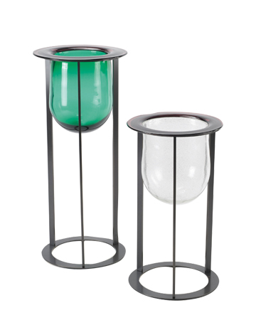 Vaso Canaletto is a Murano glass vase with bronze and Murano glass structure, available in different colors, from Promemoria's catalogue | Promemoria
