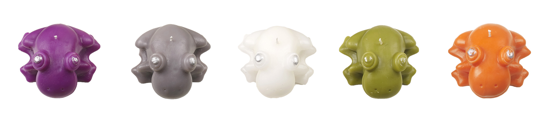 Rana Candela is a candle shaped like a frog, Promemoria's mascot, available in several colors, from Promemoria's catalogue | Promemoria