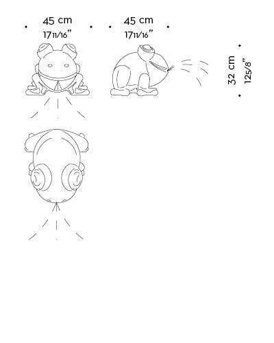Dimensions of Rana Fontana, a bronze fountain shaped like a frog, Promemoria's mascot, from Promemoria's catalogue | Promemoria