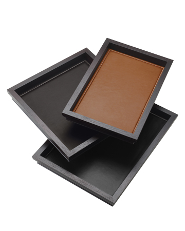 Ambrogio is a wooden tray with a leather placemat from Promemoria's catalogue | Promemoria