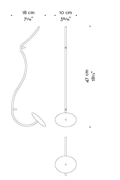 Dimensions of Funicoli Funicola, a metal wall hanger, from Promemoria's catalogue | Promemoria