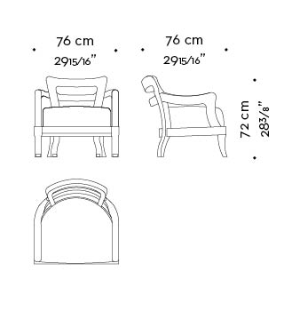 Dimensioni di Topazia, poltrona da esterno in legno rivestita in tessuto con piedini in bronzo, del catalogo da esterni di Promemoria | Promemoria