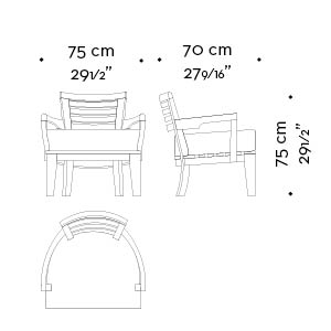 Dimensioni di Varenna, poltrona da esterni in legno con cuscino in tessuto o pelle, del catalogo da esterni di Promemoria