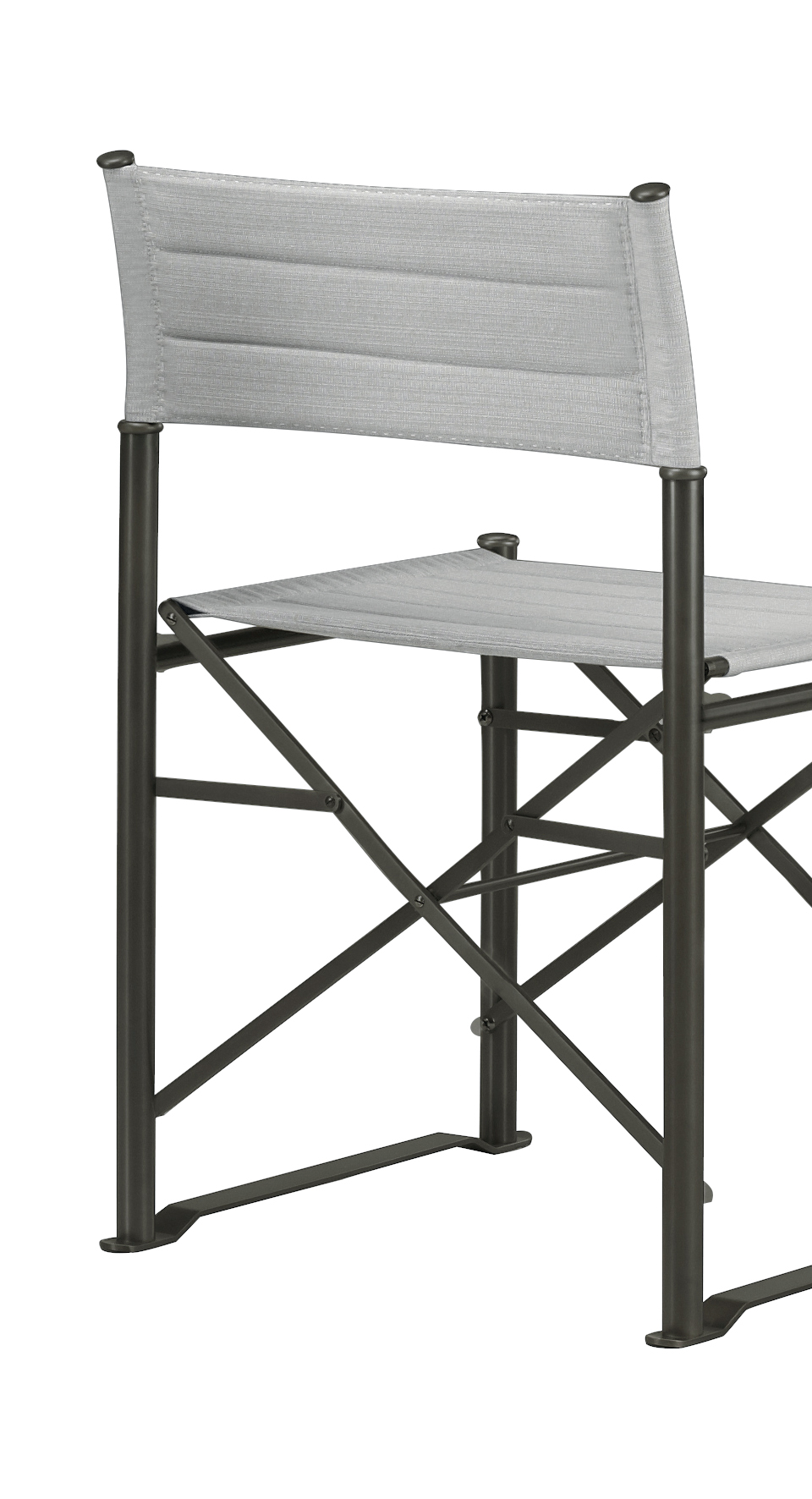Quentin is a veranda folding chair and bench in bronze and covered in fabric from Promemoria's outdoor catalogue | Promemoria