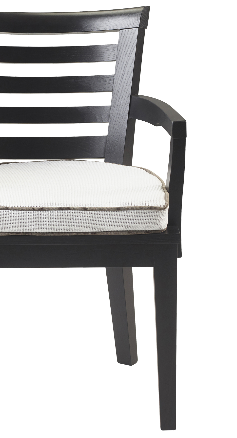 Varenna is an outdoor wooden chair with or withour armrests and fabric cushion, from Promemoria's outdoor catalogue | Promemoria