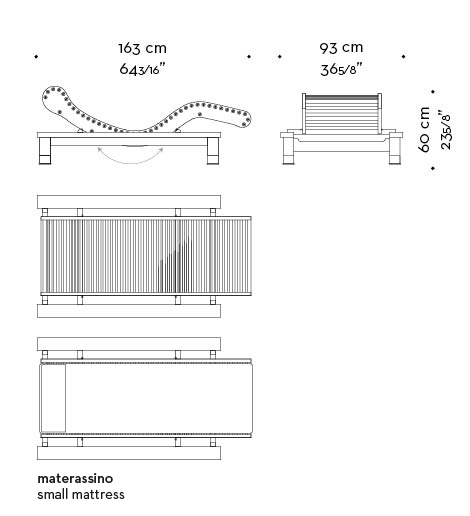 Dimensioni di Belvedere, chaise longue-dormeuse in legno con dettagli in okumé e bronzo, del catalogo da esterni di Promemoria | Promemoria
