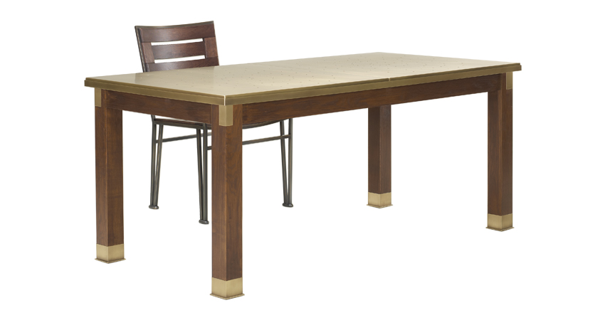 Dervio is an outdoor wooden dining table with bronze feet and details, from Promemoria's outdoor catalogue | Promemoria