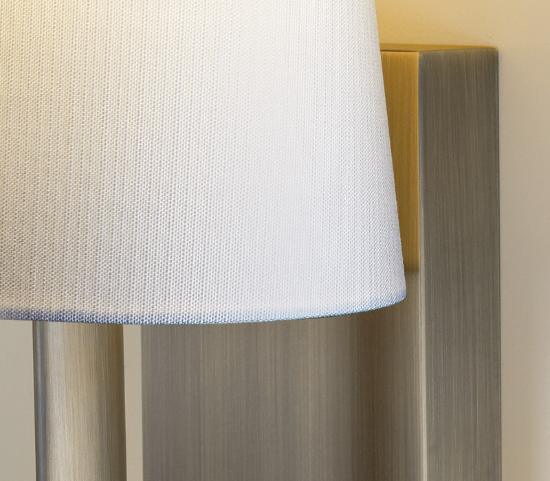 Detail of Rosa, a bronze outdoor wall lamp with fabric shade, from Promemoria's outdoor catalogue | Promemoria