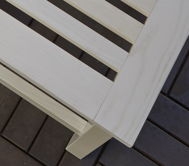 Detail of Tremezzo, an outdoor wooden small table from Promemoria's outdoor catalogue | Promemoria