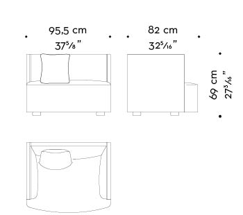 Dimensions of Boccaccio, a bronze armchair covered in fabric or leather, from Promemoria's catalogue | Promemoria