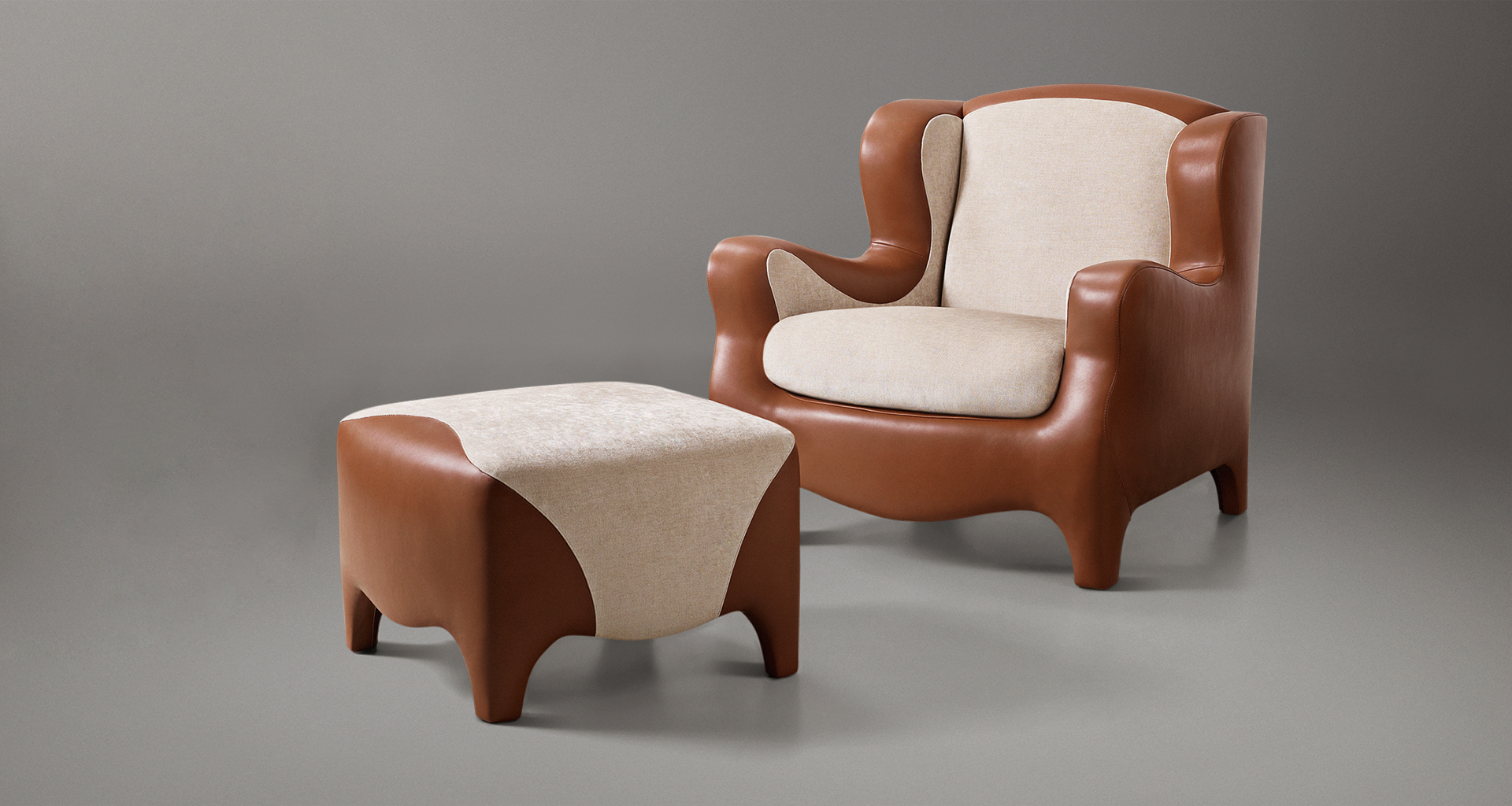 Club is an armchair with an inside covering in fabric or leather and an outer covering in leather, from Promemoria's catalogue | Promemoria