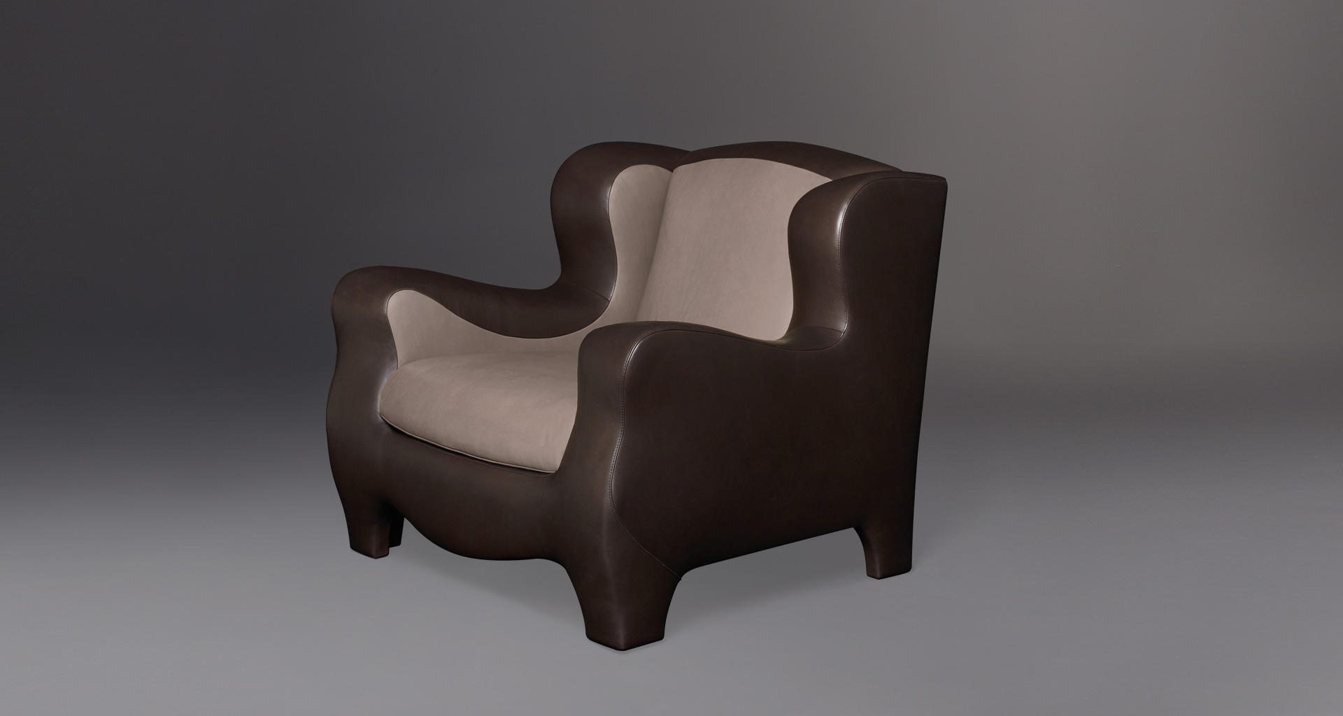 Club is an armchair with an inside covering in fabric or leather and an outer covering in leather, from Promemoria's catalogue | Promemoria