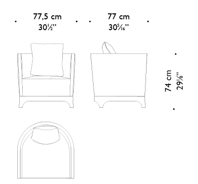 Dimensioni di Grosvenor, poltrona in legno rivestita in tessuto con dettagli in pelle, della collezione The London Collection di Promemoria | Promemoria