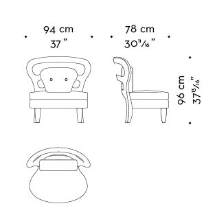 Dimensioni di Nina con schienale alto, poltrona rivestita in tessuto o pelle, del catalogo di Promemoria | Promemoria