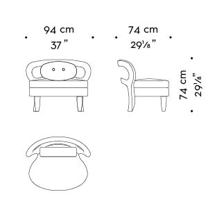 Dimensioni di Nina con schienale basso, poltrona rivestita in tessuto o pelle, del catalogo di Promemoria | Promemoria
