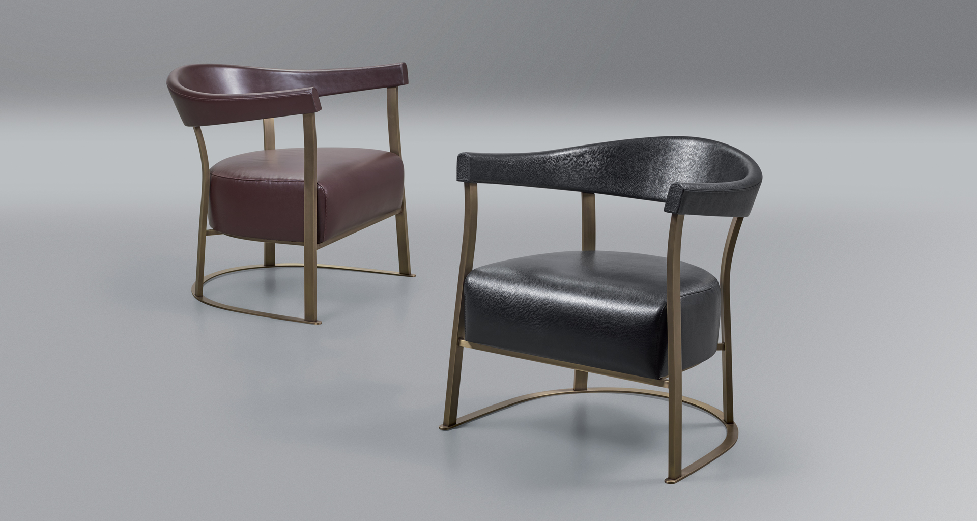 Rachele is a bronze armchair covered in leather, from Promemoria's catalogue | Promemoria