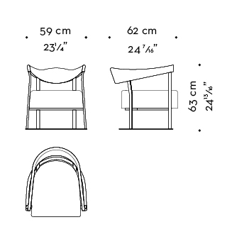 Dimensions of Rachele, a bronze armchair covered in leather, from Promemoria's catalogue | Promemoria