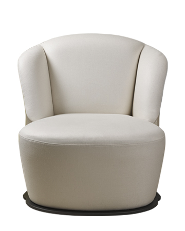 „Rosaspina“ ist ein Sessel mit Bezug aus Stoff und Leder und einem Metallsockel, aus dem Katalog von Promemoria | Promemoria
