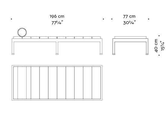 Dimensions of Gong, a bronze chaise longue with a leather mattress, from Promemoria's catalogue | Promemoria