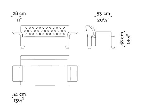 Dimensions of Adriano, a modular sofa that can be arranged in several different forms and covered in many different ways, from Promemoria's catalogue | Promemoria