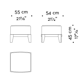 Dimensions of Aziza, a wooden pouf with a cushion covered in fabric or leather, from Promemoria's catalogue | Promemoria