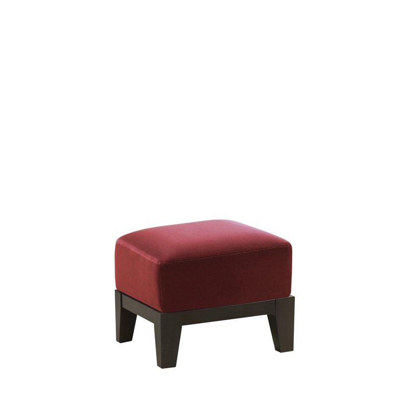 Aziza is a wooden pouf with a cushion covered in fabric or leather, from Promemoria's catalogue | Promemoria