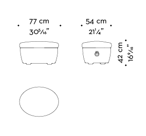 Dimensions of Gioconda, a pouf covered in fabric or leather with bronze handles, from Promemoria's catalogue | Promemoria