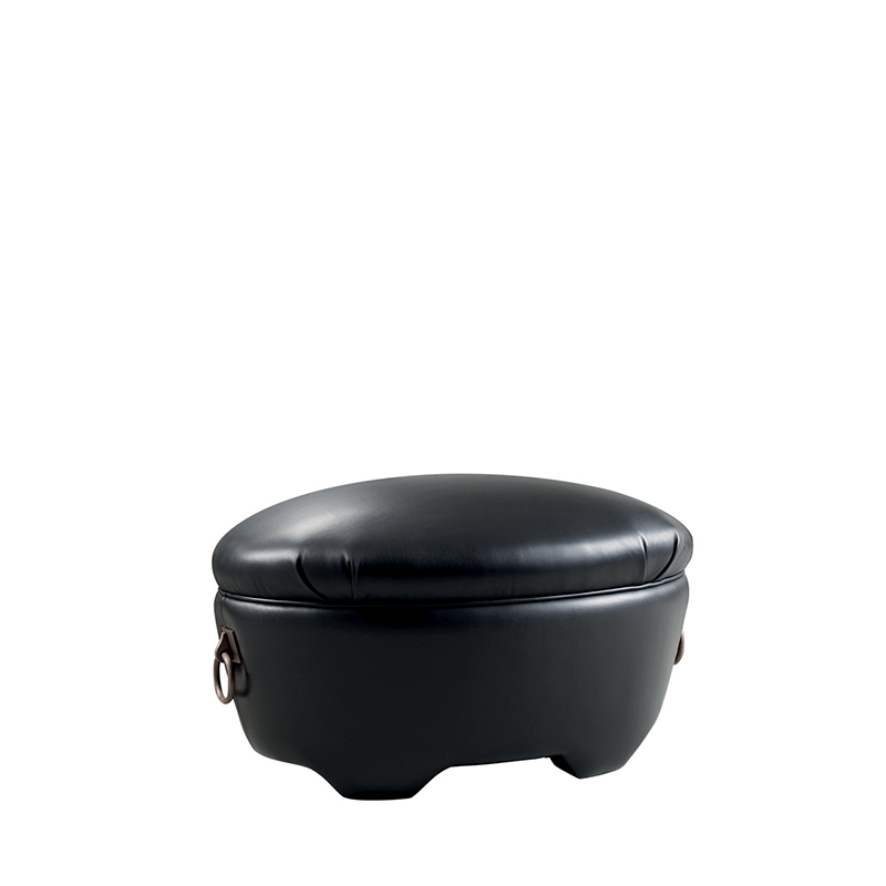 Gioconda is a pouf covered in fabric or leather with bronze handles, from Promemoria's catalogue | Promemoria