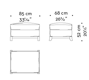 Dimensioni di Madame A, pouff in legno rivestito in tessuto o pelle, del catalogo di Promemoria | Promemoria