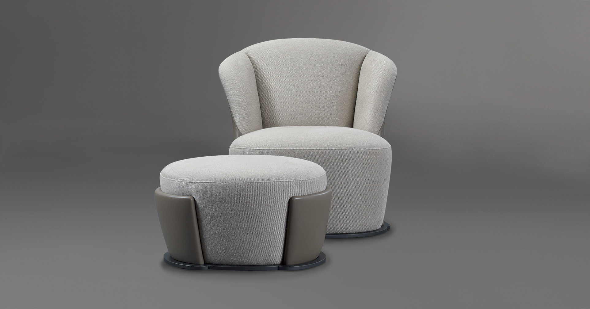 Rosaspina is a pouf covered in fabric and leather and a metal base, from Promemoria's catalogue | Promemoria