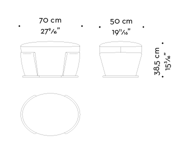 Dimensions of Rosaspina, a pouf covered in fabric and leather and a metal base, from Promemoria's catalogue | Promemoria