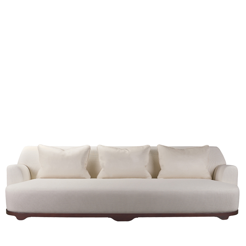 Dorian is a wooden sofa covered in fabric or leather that can be customized in size and shape, from Promemoria's catalogue | Promemoria