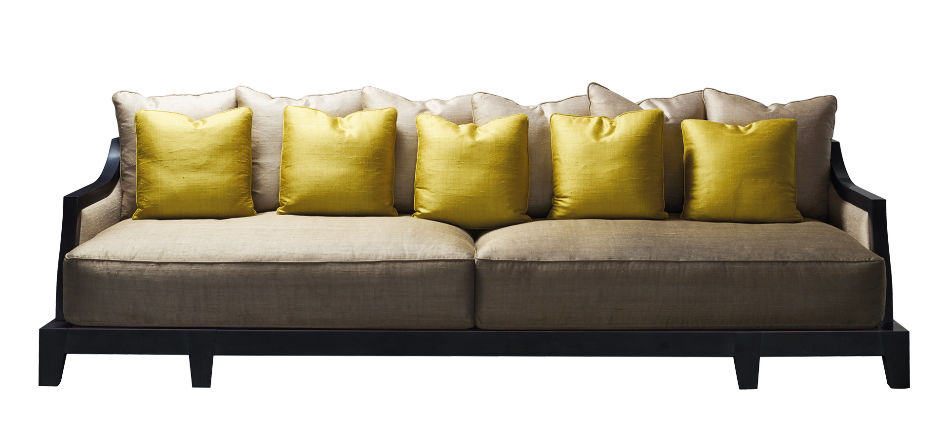 Lisandro is a wooden sofa with fabric covering and cushions, from Promemoria's Amaranthine Tales collection | Promemoria