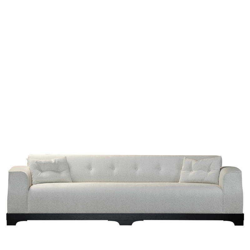 Mogador è un divano in legno rivestito in tessuto o pelle, con schienale e cuscini capitonnè, del catalogo Promemoria | Promemoria