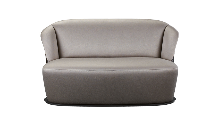 „Rosaspina“ ist ein Sofa mit Stoff- und Lederbezug und mit Metallsockel, aus dem Katalog von Promemoria | Promemoria