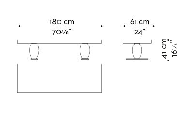 Dimensioni di Bassano rettangolare, tavolo da caffè in bronzo rivestito in pelle o con top intarsiato, del catalogo di Promemoria | Promemoria