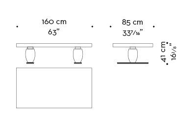 Dimensioni di Bassano rettangolare, tavolo da caffè in bronzo rivestito in pelle o con top intarsiato, del catalogo di Promemoria | Promemoria