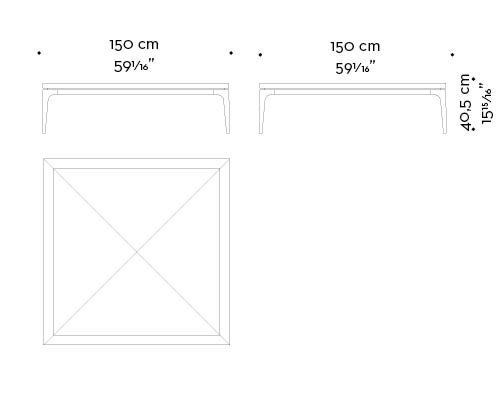 Dimensioni di Cadogan, tavolo basso con le gambe in bronzo e il top disponibile in differenti finiture, della collezione The London Collection di Promemoria | Promemoria