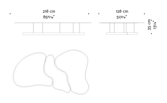 Dimensions of Moscou, a bronze coffee table with various shades of color, from Promemoria's Capsule Collection by Bruno Moinard | Promemoria