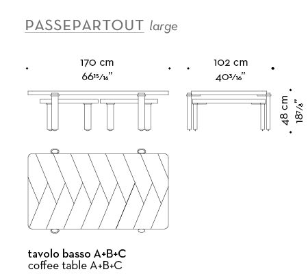 Dimensioni di Passepartout Large, due tavoli bassi in legno con decorazioni in bronzo, del catalogo di Promemoria | Promemoria