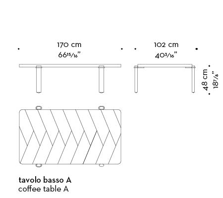 Dimensions of Passepartout Large, two wooden coffee tables with wheels and bronze decoration, from Promemoria's catalogue | Promemoria
