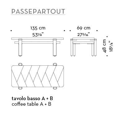 Dimensions of Passepartout, two wooden coffee tables with wheels and bronze decoration, from Promemoria's catalogue | Promemoria