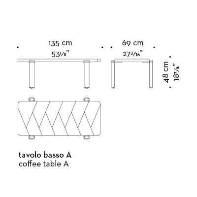 Dimensions of Passepartout, two wooden coffee tables with wheels and bronze decoration, from Promemoria's catalogue | Promemoria