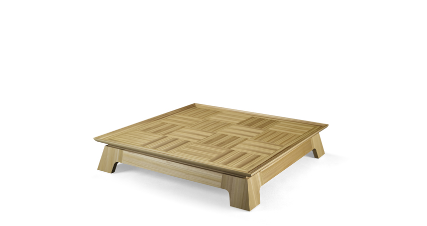 Plenilune is an impressive wooden coffee table available with leather, bronze or marble top interior, from Promemoria's catalogue | Promemoria
