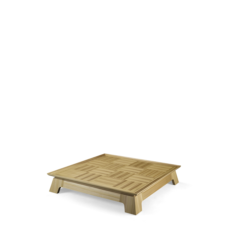 Plenilune è un tavolo basso in legno imponente, disponibile con interno del top in pelle, bronzo o marmo, del catalogo di Promemoria | Promemoria