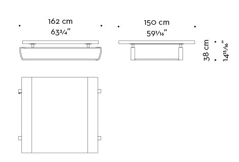 Dimensions of Saint Moritz, a coffee table with wooden top and bronze base, from Promemoria's catalogue | Promemoria