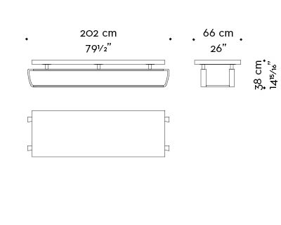 Dimensions of Saint Moritz, a coffee table with wooden top and bronze base, from Promemoria's catalogue | Promemoria