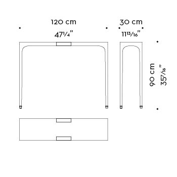 Dimensioni di DC Console, consolle in semilucido con piedini e dettagli in bronzo, della collezione The London Collection di Promemoria | Promemoria