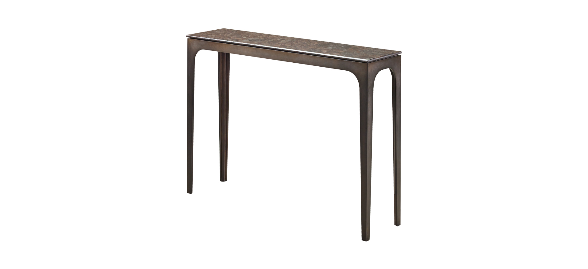 Pembridge est une console en métal avec plateau en marbre. Ce meuble fait partie de la collection « The London Collection » de Promemoria | Promemoria