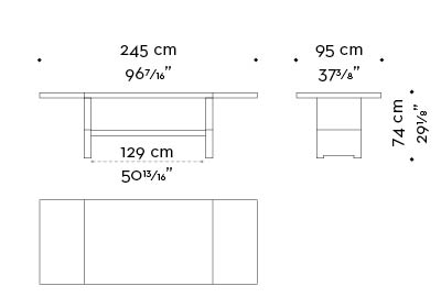 Dimensions of Bamboo, a wooden dining table with a bronze base, from Promemoria's catalogue | Promemoria
